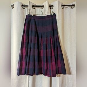 Vintage Plaid Pink Blue Purple Pleated Midi Skirt Academia Preppy Vibes